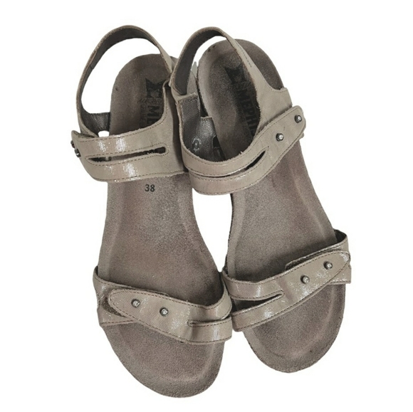 MEPHISTO Minoa Gray Tan shimmer Rhinestone Cork Wedges 38 - Picture 7 of 13